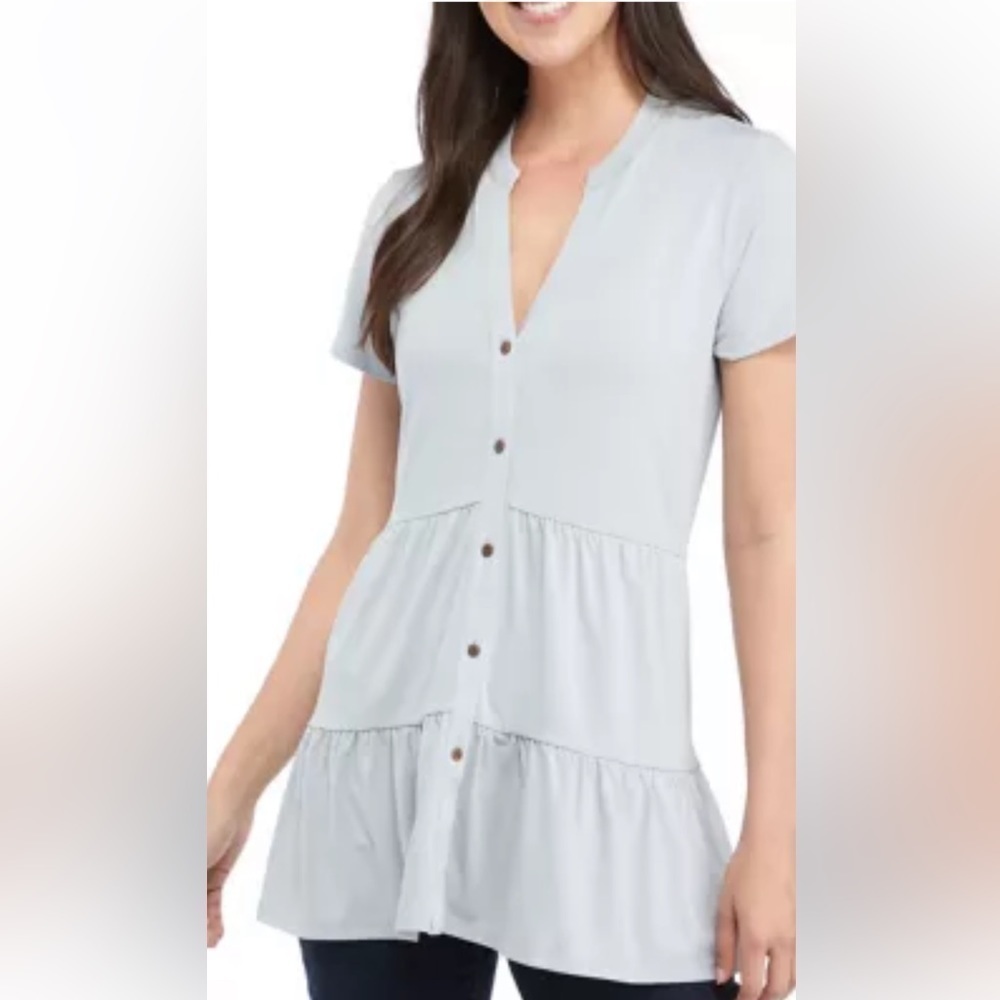 NWT Wonderly Women’s Short Sleeve Julianna Crepe Button Down Tunic size Large